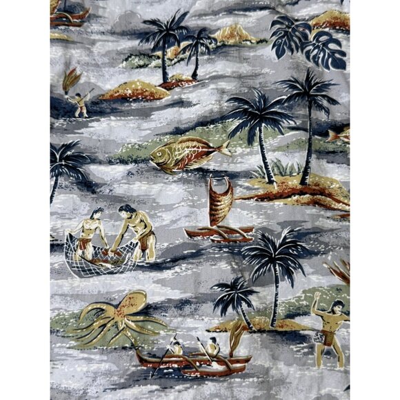 Hilo Hattie Boys Hawaiian Shirt XXS 4/5 Cotton Hawaii Outrigger Canoe Palm Tree - Picture 6 of 7